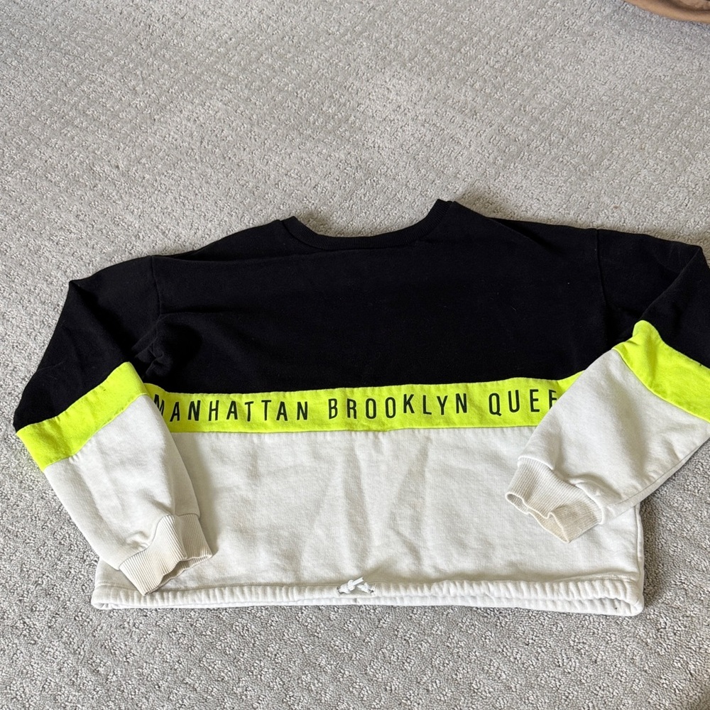 H&M youth Colorblock Crewneck Sweatshirt with Neon Accent